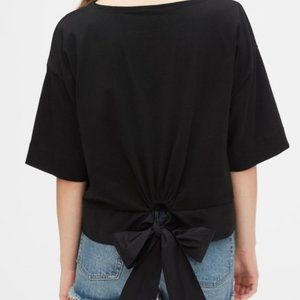 Gap black short-sleeve cropped blouse with bow NWT